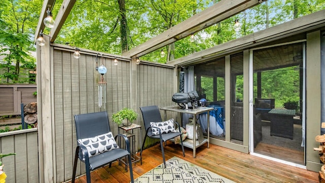 4171 Clotts Rd, Columbus, OH 43230 - wooden terrace with a grill and a sunroom
