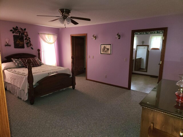 5747 E Clinton St, Albany, OH 45710 - carpeted bedroom featuring multiple windows, ceiling fan, and baseboards