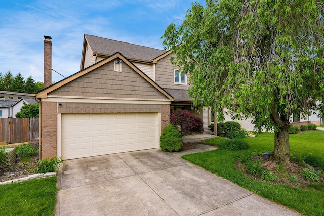 2862 Shady Ridge Dr, Columbus, OH 43231 - view of front facade featuring brick siding, concrete driveway, a garage, and roof with shingles