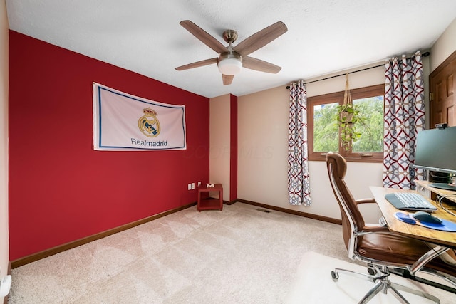 2862 Shady Ridge Dr, Columbus, OH 43231 - home office featuring carpet flooring, ceiling fan, and baseboards