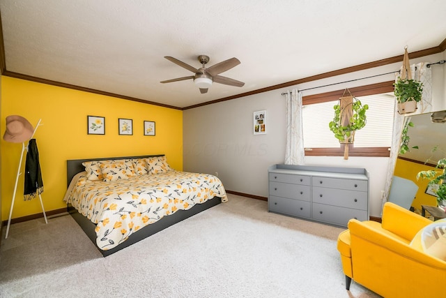 2862 Shady Ridge Dr, Columbus, OH 43231 - bedroom featuring crown molding, baseboards, carpet floors, and a ceiling fan