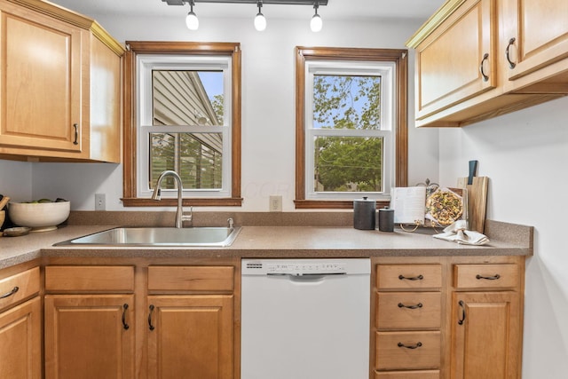 157 E Dominion Blvd, Columbus, OH 43214 - kitchen featuring white dishwasher, a sink, and track lighting