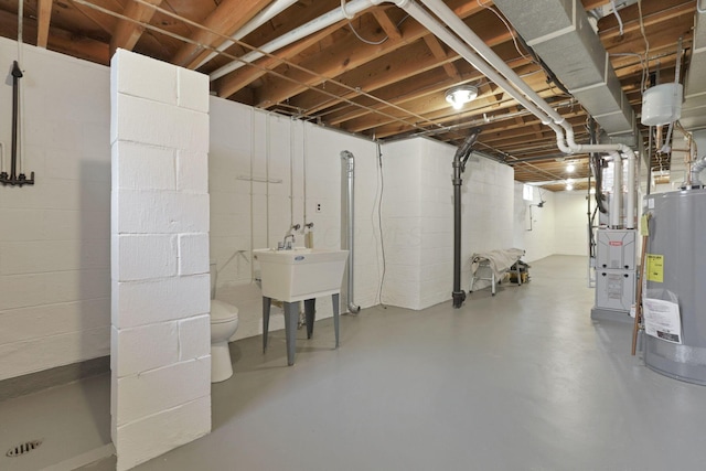 1783 Glenmar Dr, Lancaster, OH 43130 - unfinished below grade area featuring electric water heater and concrete block wall