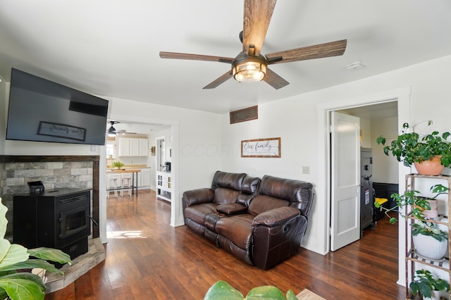11725 Old Columbus Rd, South Vienna, OH 45369 - living room with ceiling fan and dark wood-type flooring
