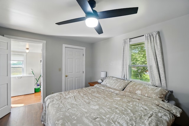 11725 Old Columbus Rd, South Vienna, OH 45369 - bedroom with multiple windows, wood finished floors, and a ceiling fan