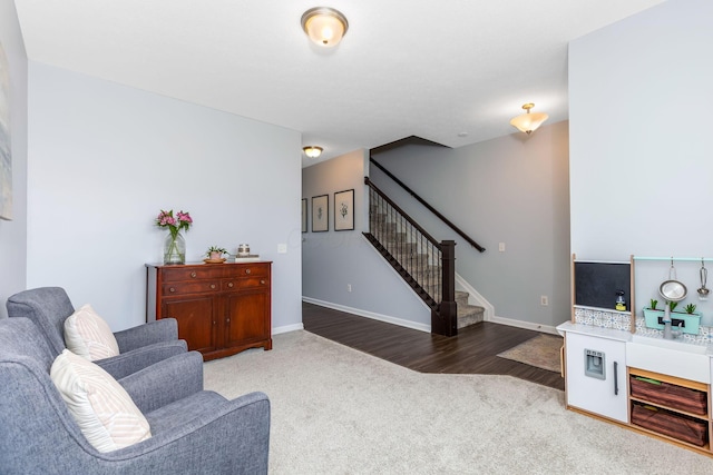 324 Raccoon Ave, Johnstown, OH 43031 - living area with stairway, carpet floors, and baseboards