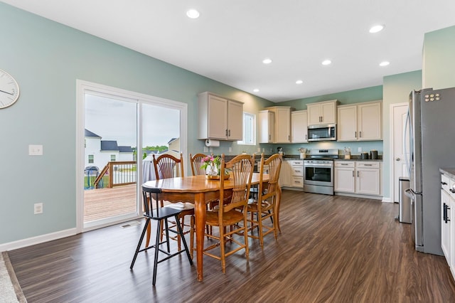324 Raccoon Ave, Johnstown, OH 43031 - dining area featuring dark wood-type flooring, baseboards, and recessed lighting
