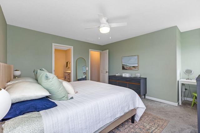 324 Raccoon Ave, Johnstown, OH 43031 - bedroom featuring carpet flooring, baseboards, ceiling fan, and connected bathroom