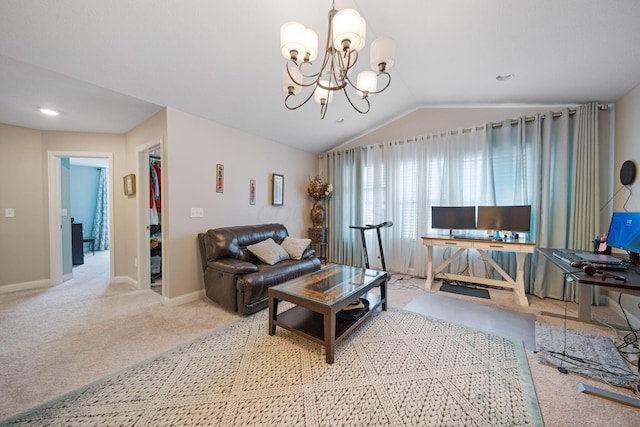 2991 Green Line Way, Columbus, OH 43231 - carpeted living room with lofted ceiling, a chandelier, and baseboards