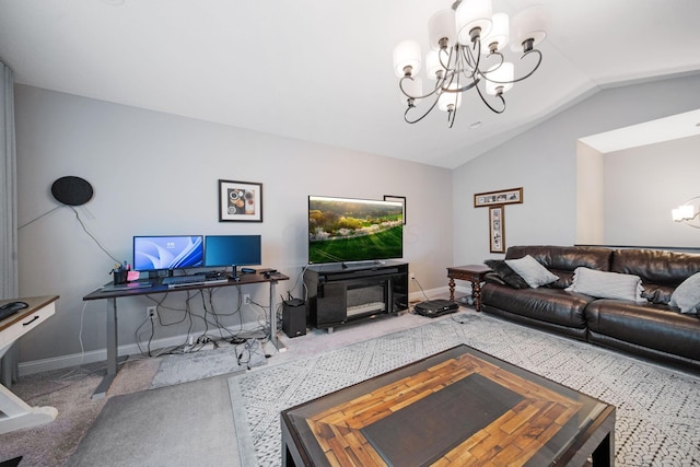 2991 Green Line Way, Columbus, OH 43231 - carpeted living room with a chandelier, lofted ceiling, and baseboards