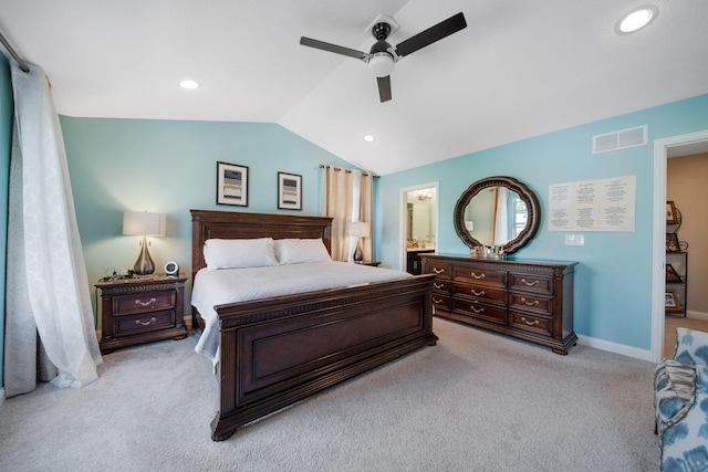 2991 Green Line Way, Columbus, OH 43231 - bedroom featuring light colored carpet, lofted ceiling, recessed lighting, a ceiling fan, and baseboards