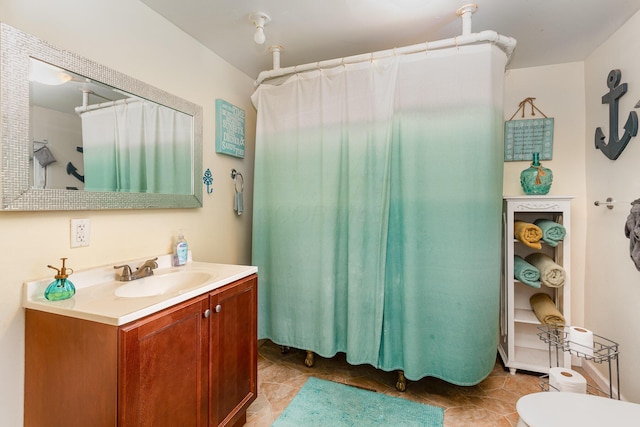 3470 State Route 314, Fredericktown, OH 43019 - bathroom with vanity, a shower with shower curtain, tile patterned floors, and toilet
