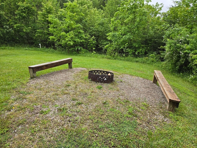 21760 State Route 93, Logan, OH 43138 - view of green lawn with an outdoor fire pit and a forest view