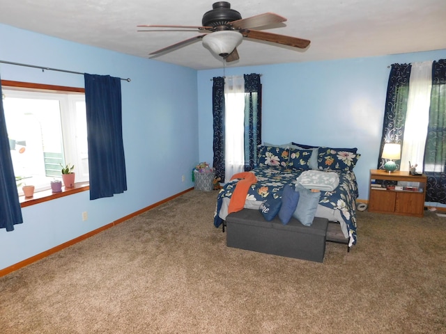21800 State Route 47, West Mansfield, OH 43358 - bedroom with multiple windows, carpet floors, baseboards, and ceiling fan