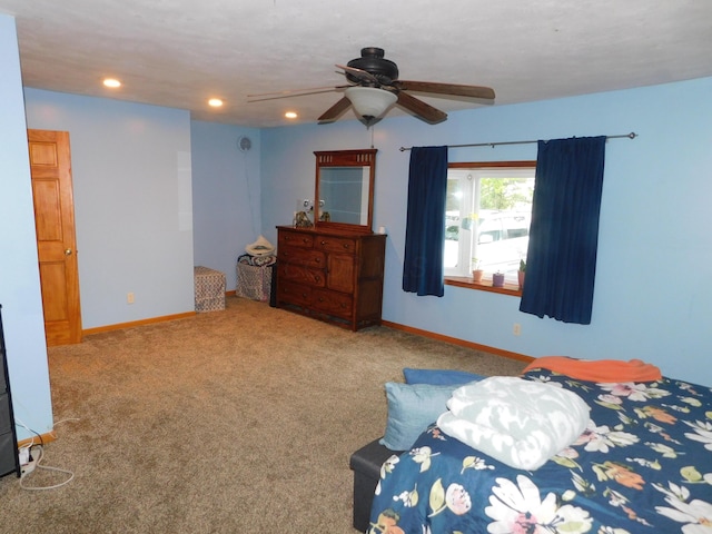 21800 State Route 47, West Mansfield, OH 43358 - bedroom with carpet, recessed lighting, baseboards, and ceiling fan