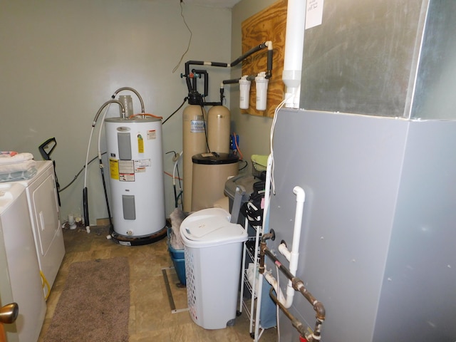 21800 State Route 47, West Mansfield, OH 43358 - utility room with independent washer and dryer, electric water heater, and heating unit
