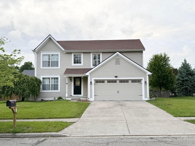 8542 Firstgate Dr, Reynoldsburg, OH 43068 - traditional-style home featuring concrete driveway, a front yard, an attached garage, and a shingled roof