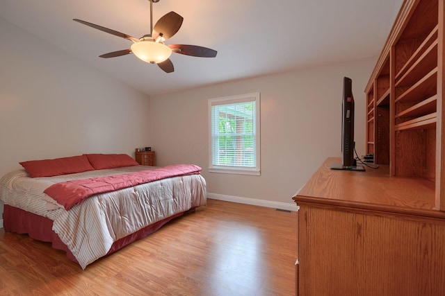 1494 Old Carriage Ct, Canal Winchester, OH 43110 - bedroom featuring light wood-type flooring, baseboards, lofted ceiling, and a ceiling fan