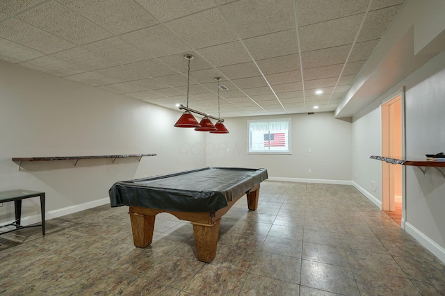 1494 Old Carriage Ct, Canal Winchester, OH 43110 - rec room with baseboards, billiards, a drop ceiling, and recessed lighting