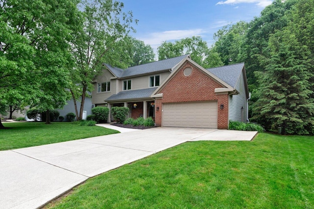 5528 Cypress Ct, Westerville, OH 43082 - traditional-style home featuring a garage, brick siding, concrete driveway, a front lawn, and roof with shingles