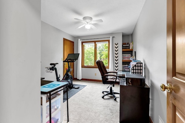 5528 Cypress Ct, Westerville, OH 43082 - home office with ceiling fan, light colored carpet, and baseboards