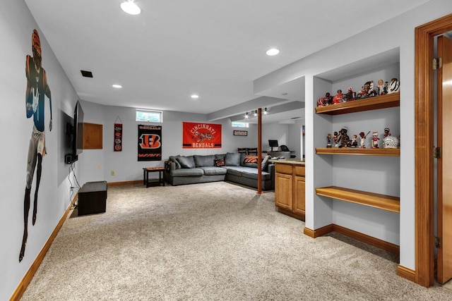 5528 Cypress Ct, Westerville, OH 43082 - living room with light carpet, baseboards, and recessed lighting