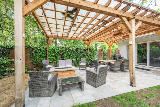 4465 Loos Cir E, Columbus, OH 43214 - fenced backyard with a fire pit, a pergola, outdoor dining space, and a patio