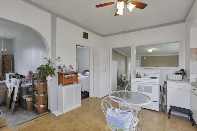 936 Washington Ave, Lancaster, OH 43130 - dining space with a ceiling fan, arched walkways, light flooring, and a chandelier