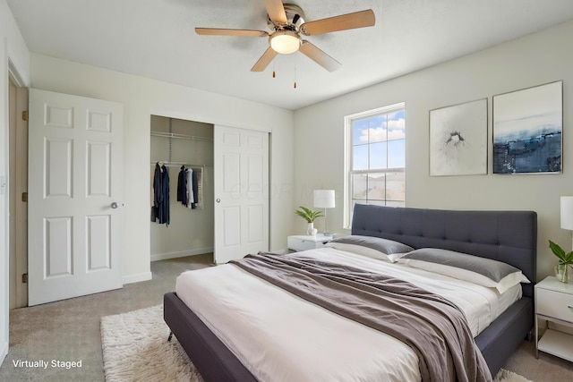 2511 Gardenia Dr Unit 76A, Columbus, OH 43235 - carpeted bedroom featuring a closet, ceiling fan, and baseboards