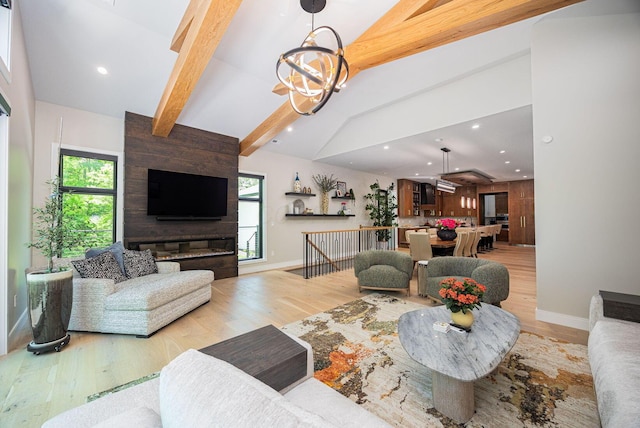 8159 Riverside Dr, Powell, OH 43065 - living room with light wood-style flooring, recessed lighting, baseboards, and a chandelier