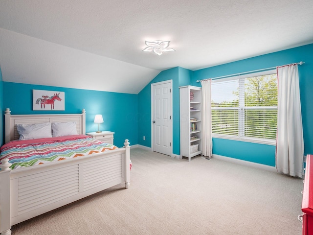593 Summer Tree Loop, Marysville, OH 43040 - carpeted bedroom with baseboards, lofted ceiling, and a textured ceiling