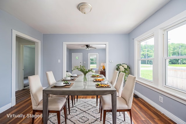 4469 Lancaster Ave, Columbus, OH 43207 - dining area featuring dark wood finished floors and a ceiling fan