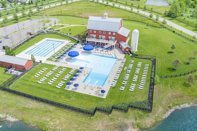 10641 Arrowwood Dr, Plain City, OH 43064 - bird's eye view of a pool area and a nearby body of water