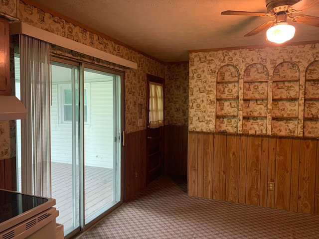 101 Gale Ct, Circleville, OH 43113 - hall with a wainscoted wall, carpet, wallpapered walls, and wooden walls