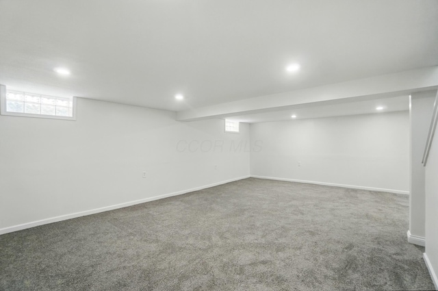 1410 E Dublin Granville Rd, Columbus, OH 43229 - basement featuring recessed lighting, carpet floors, and baseboards