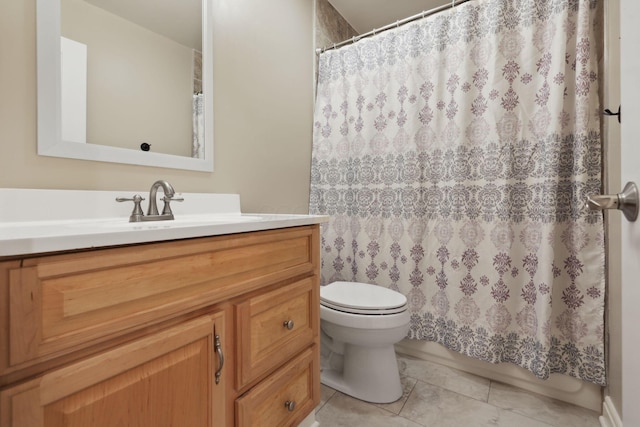 7700 State Route 61, Sunbury, OH 43074 - bathroom featuring vanity, toilet, a shower with curtain, and tile patterned floors