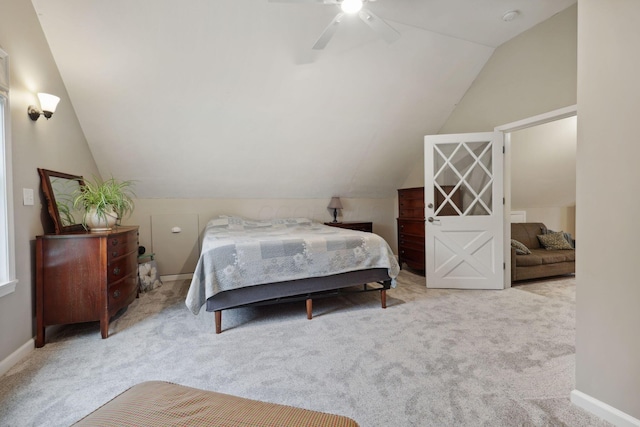 7700 State Route 61, Sunbury, OH 43074 - carpeted bedroom featuring lofted ceiling, baseboards, and ceiling fan