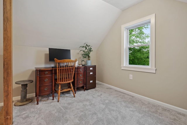 7700 State Route 61, Sunbury, OH 43074 - carpeted home office featuring vaulted ceiling and baseboards