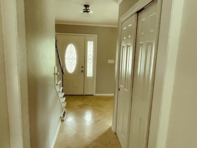 460 Blandings Ct, Worthington, OH 43085 - foyer featuring ornamental molding, baseboards, and stairs