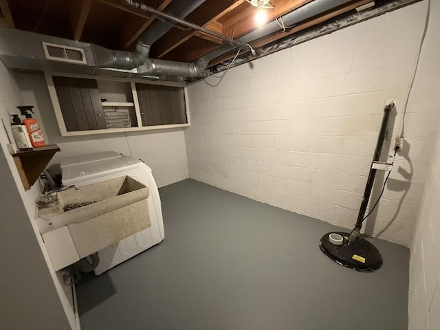 460 Blandings Ct, Worthington, OH 43085 - below grade area featuring concrete block wall, a sink, and washer / clothes dryer