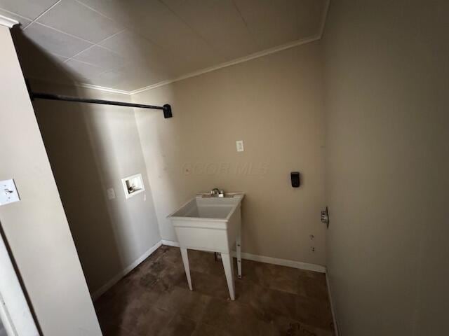 68511 Liston Ave, Bridgeport, OH 43912 - laundry room with hookup for a washing machine, crown molding, hookup for an electric dryer, and baseboards