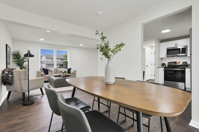 1465 Zenner Dr, Columbus, OH 43207 - dining space featuring dark wood-style floors, baseboards, and recessed lighting