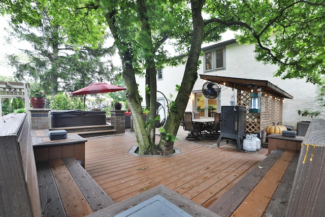 4359 Shire Cove Rd, Hilliard, OH 43026 - wooden deck featuring a hot tub and outdoor dining area