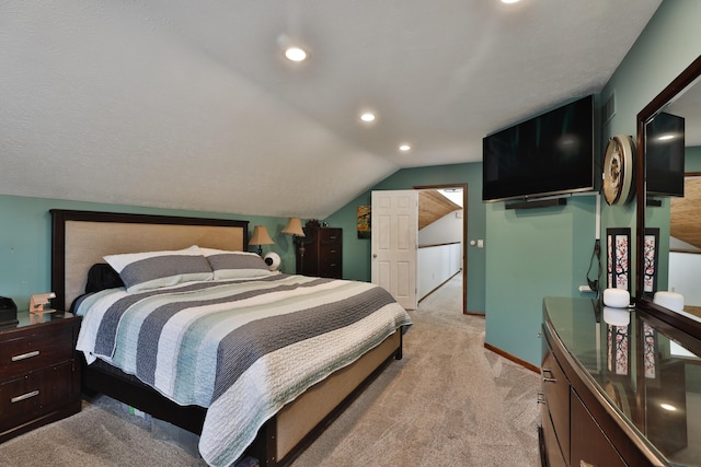 4359 Shire Cove Rd, Hilliard, OH 43026 - bedroom featuring light carpet, vaulted ceiling, recessed lighting, and baseboards