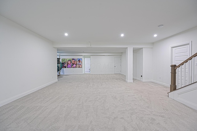 2733 Sycamore Trce, Hilliard, OH 43026 - basement featuring recessed lighting, stairway, carpet flooring, and baseboards