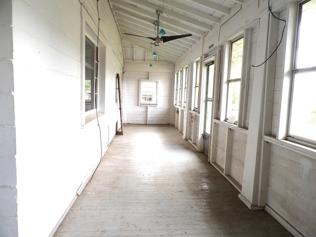 938 Meadowview Ave, Lancaster, OH 43130 - unfurnished sunroom featuring hardwood / wood-style floors and a ceiling fan
