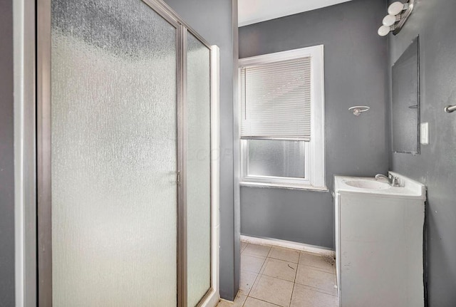 3102 Lehman Rd, Cincinnati, OH 45204 - bathroom with a stall shower, vanity, tile patterned floors, and baseboards