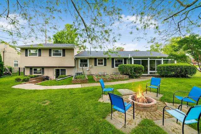 2175 Ridgeview Rd, Upper Arlington, OH 43221 - rear view of house featuring a fire pit and stucco siding