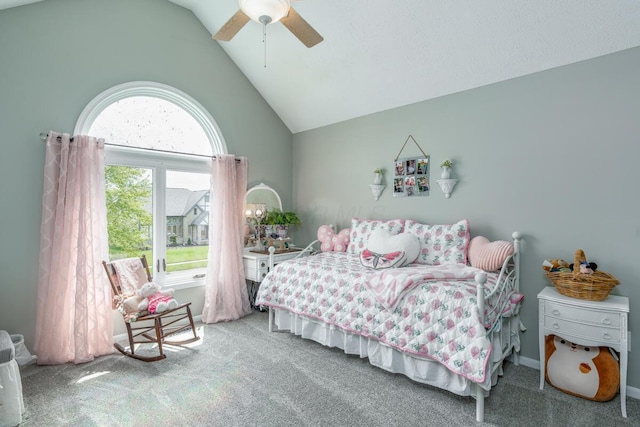 4561 Bent Creek Pl, Grove City, OH 43123 - carpeted bedroom featuring high vaulted ceiling and ceiling fan