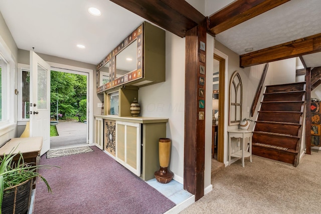 796 Mulberry Dr, Columbus, OH 43235 - hallway featuring carpet, stairs, recessed lighting, and baseboards